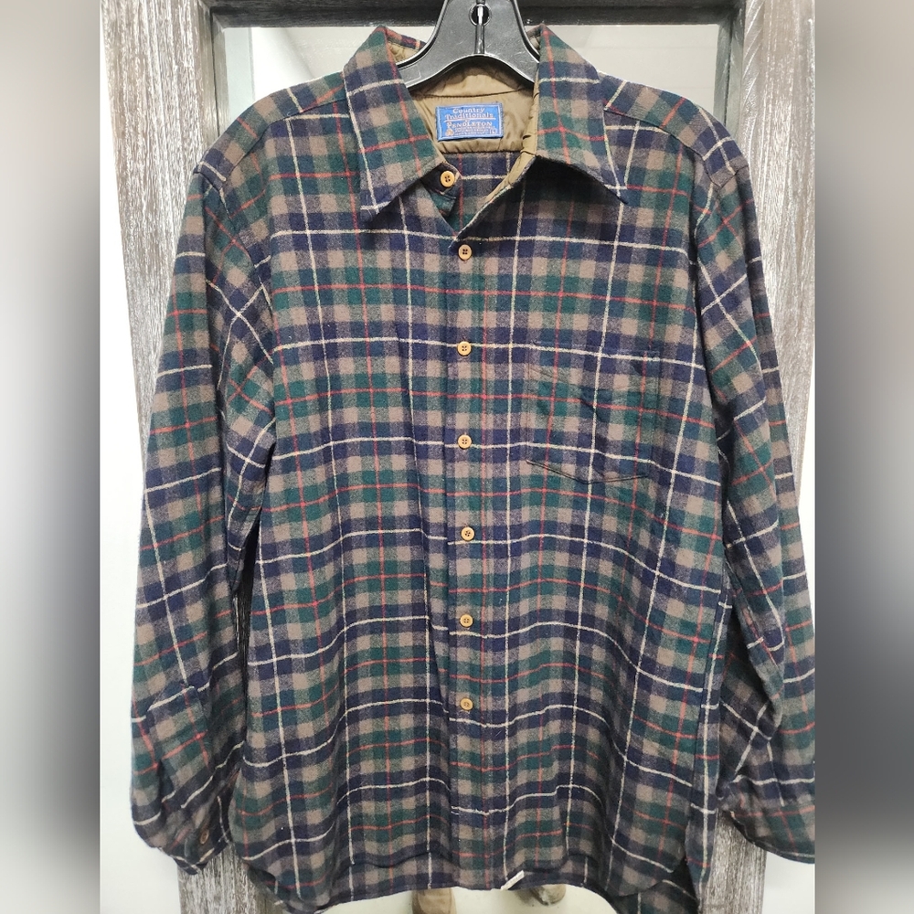 Vintage Pendleton Shirt Men's Large Wool Flannel Button Up Tartan Plaid Workwear